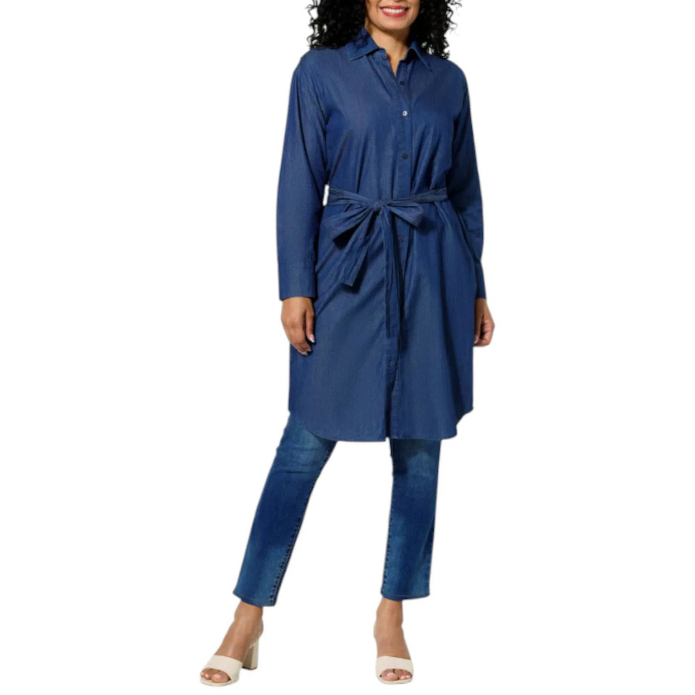 WynneLayers Women's Chambray Duster Dark Wash - Regular